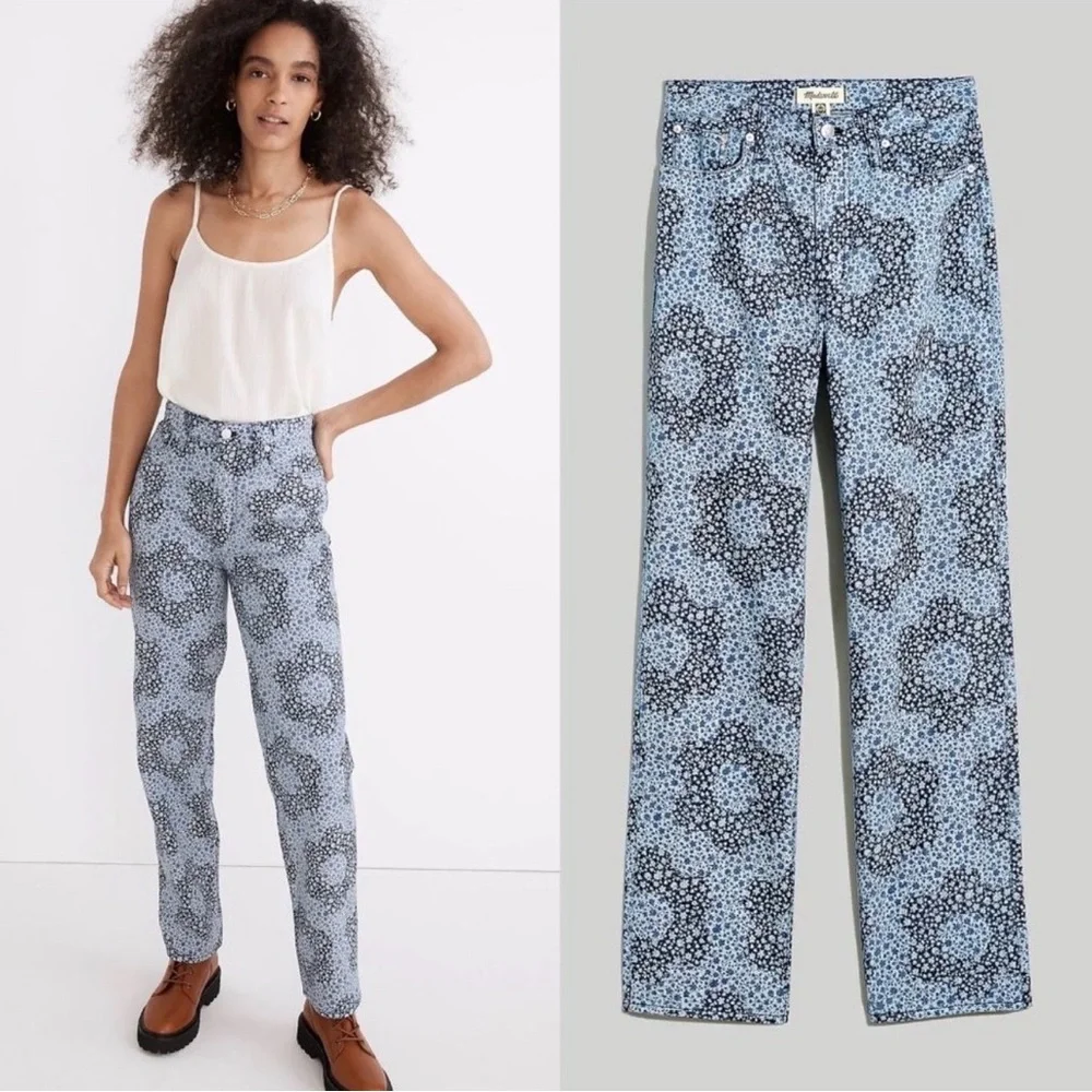 👖 Madewell Baggy Straight Jeans‎ Quilted Floral Indigo Women’s Size 29
